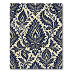 Deep Navy Cream Damask Floral Scroll Rug