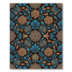 Botanical Blue and Copper Floral Fish Rug