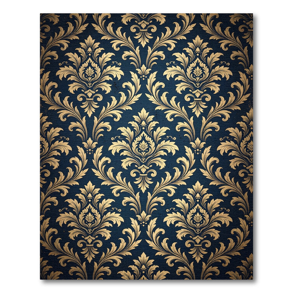 Elegant Navy Gold Damask Scroll Rug