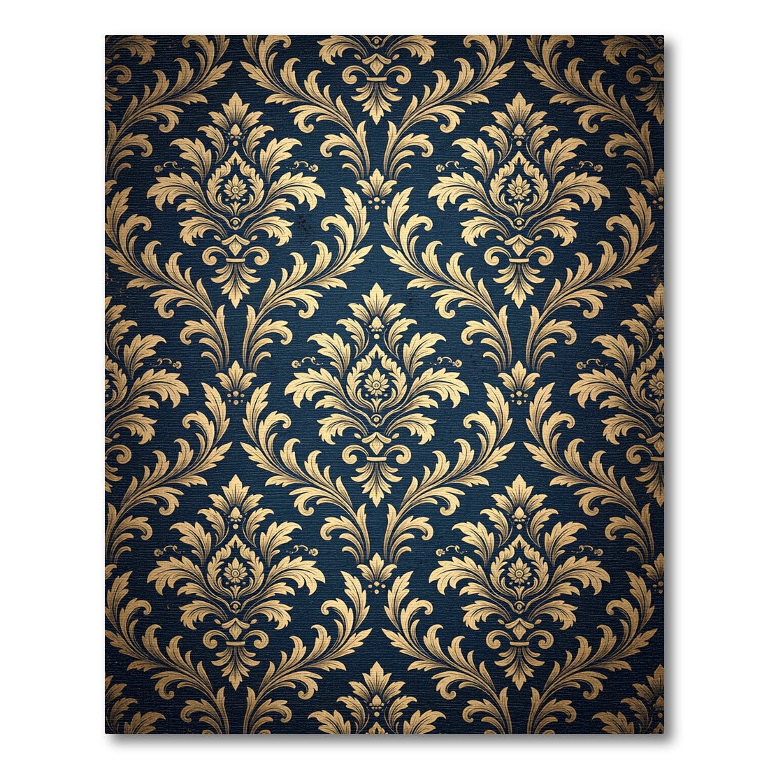Elegant Navy Gold Damask Scroll Rug