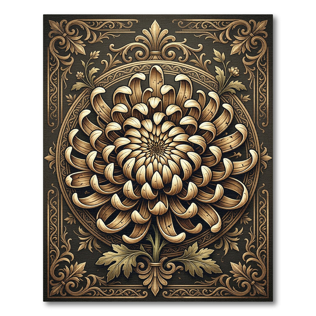 Golden Chrysanthemum Ornate Floral Medallion Rug