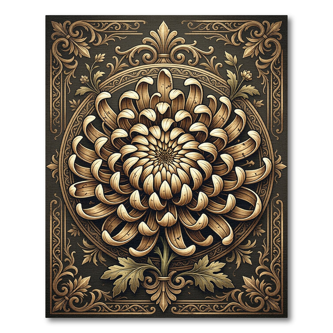 Golden Chrysanthemum Ornate Floral Medallion Rug