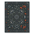 Dark Charcoal Floral Medallion Botanical Art Rug