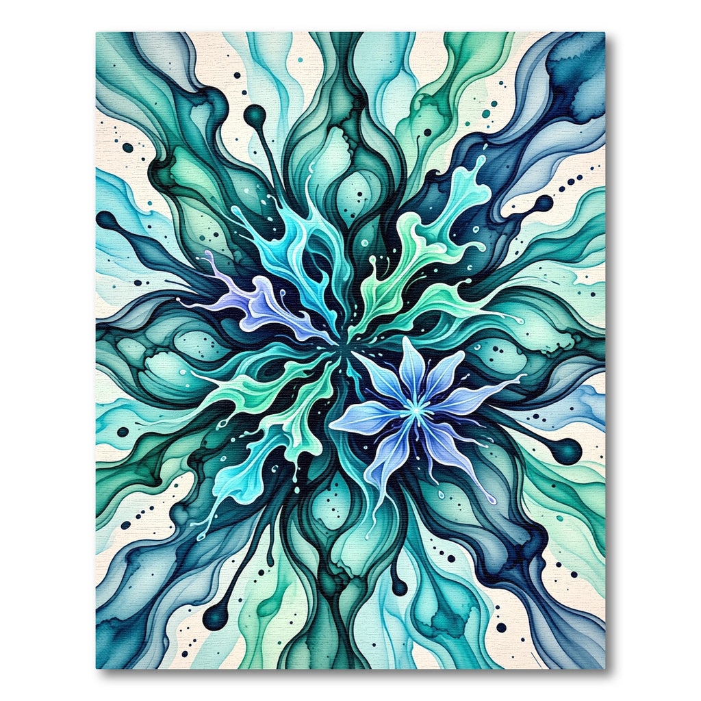 Teal Aqua Abstract Flowing Floral Rug