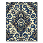 Navy Cream Floral Damask Scroll Rug