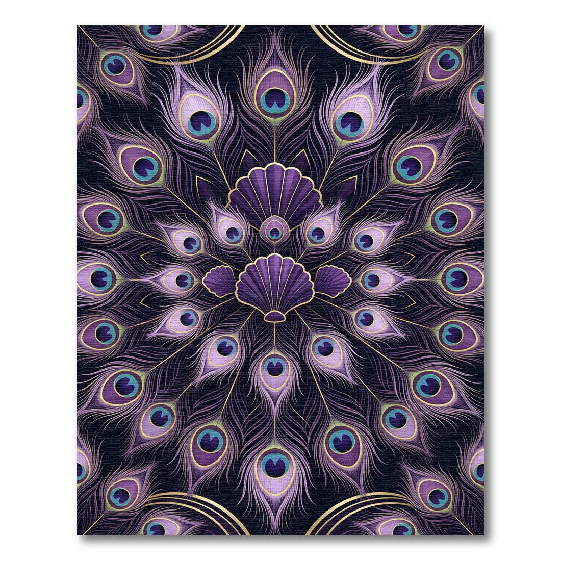 Elegant Purple Peacock Feather Mandala Rug