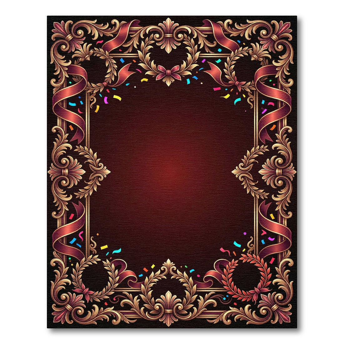 Ornate Red Ribbon Laurel Wreath Rug