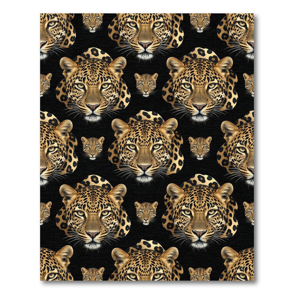 Majestic Leopard Faces Black Background Rug