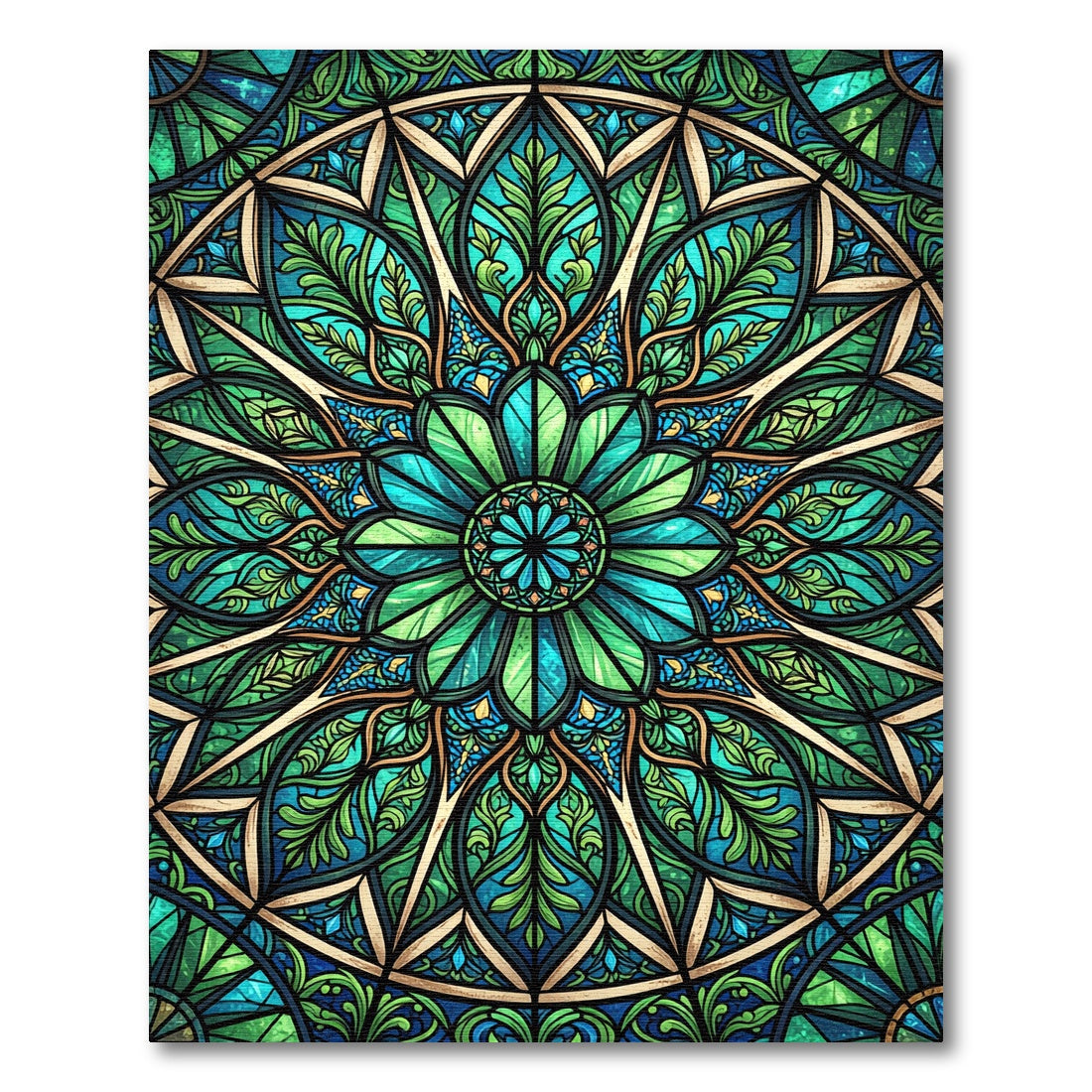 Emerald Stained Glass Radial Bloom Rug