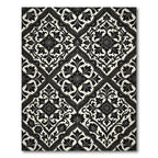 Classic Black Ivory Floral Damask Rug