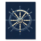 Timeless Navy Coastal Ship Wheel Illustration Rug