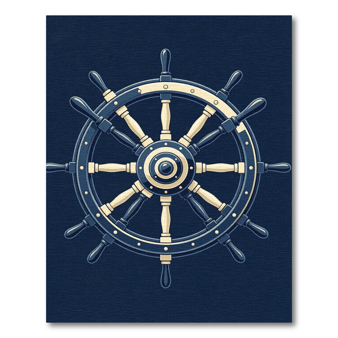 Timeless Navy Coastal Ship Wheel Illustration Rug