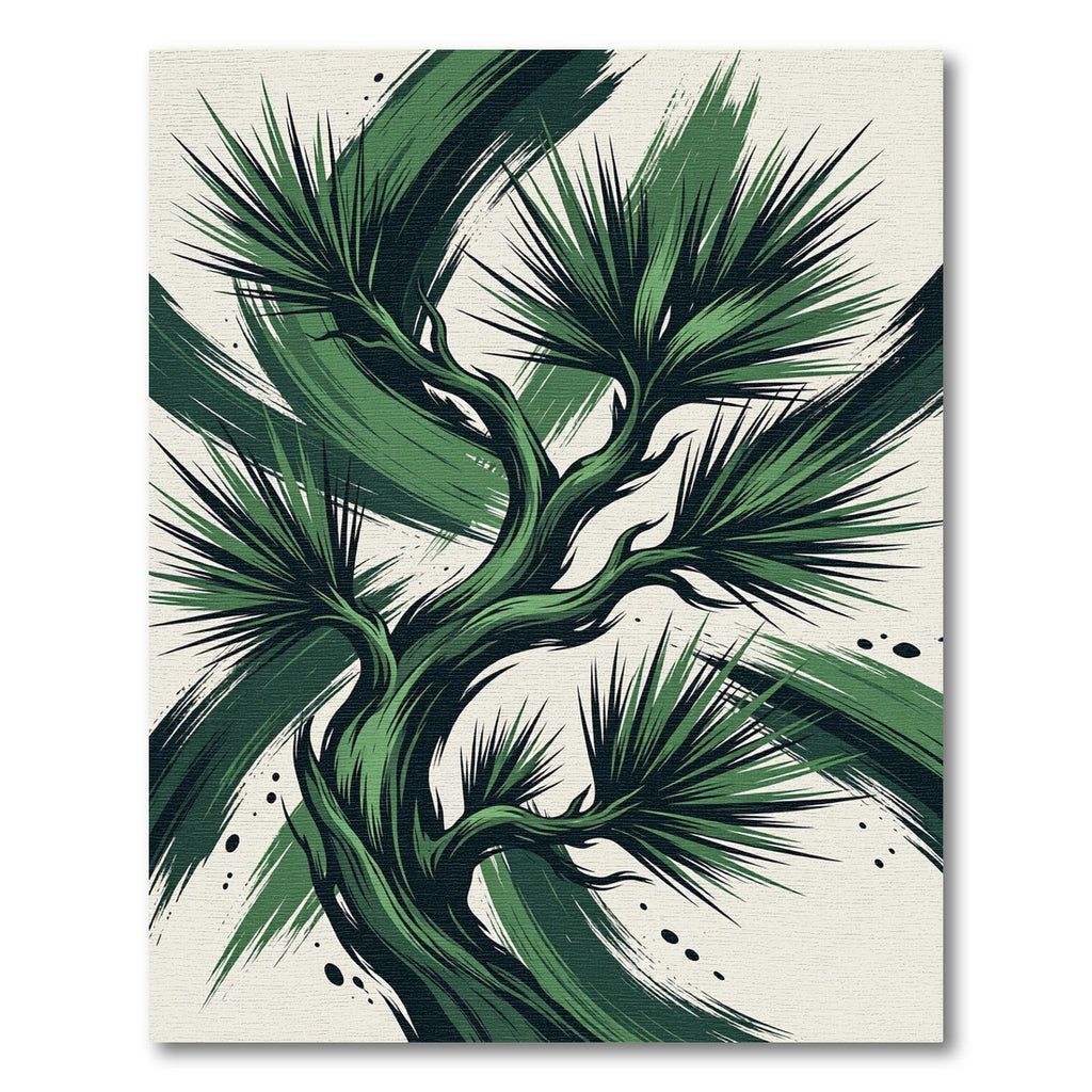 Modern Emerald Pine Branch Artwork Rug