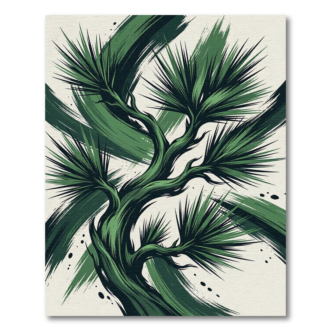 Modern Emerald Pine Branch Artwork Rug