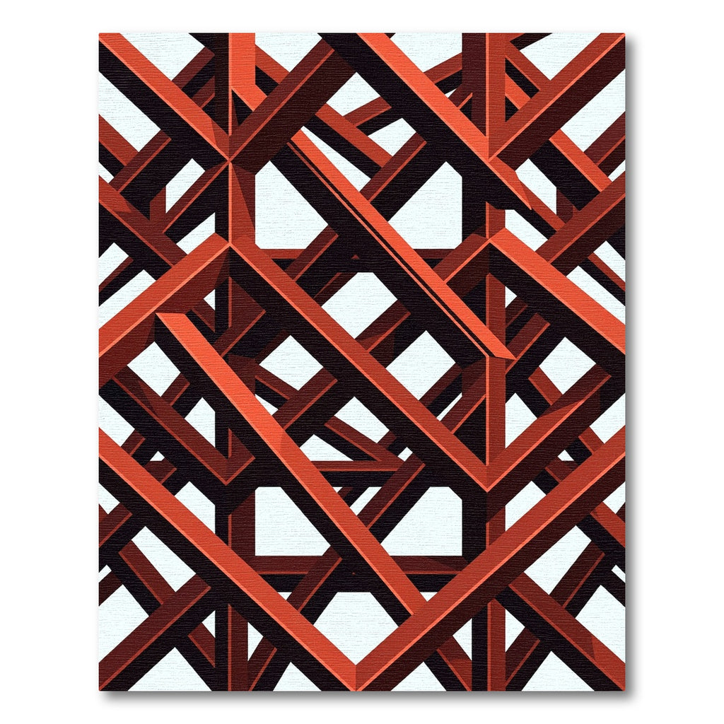 Geometric Crimson Intersecting Structural Grid Rug