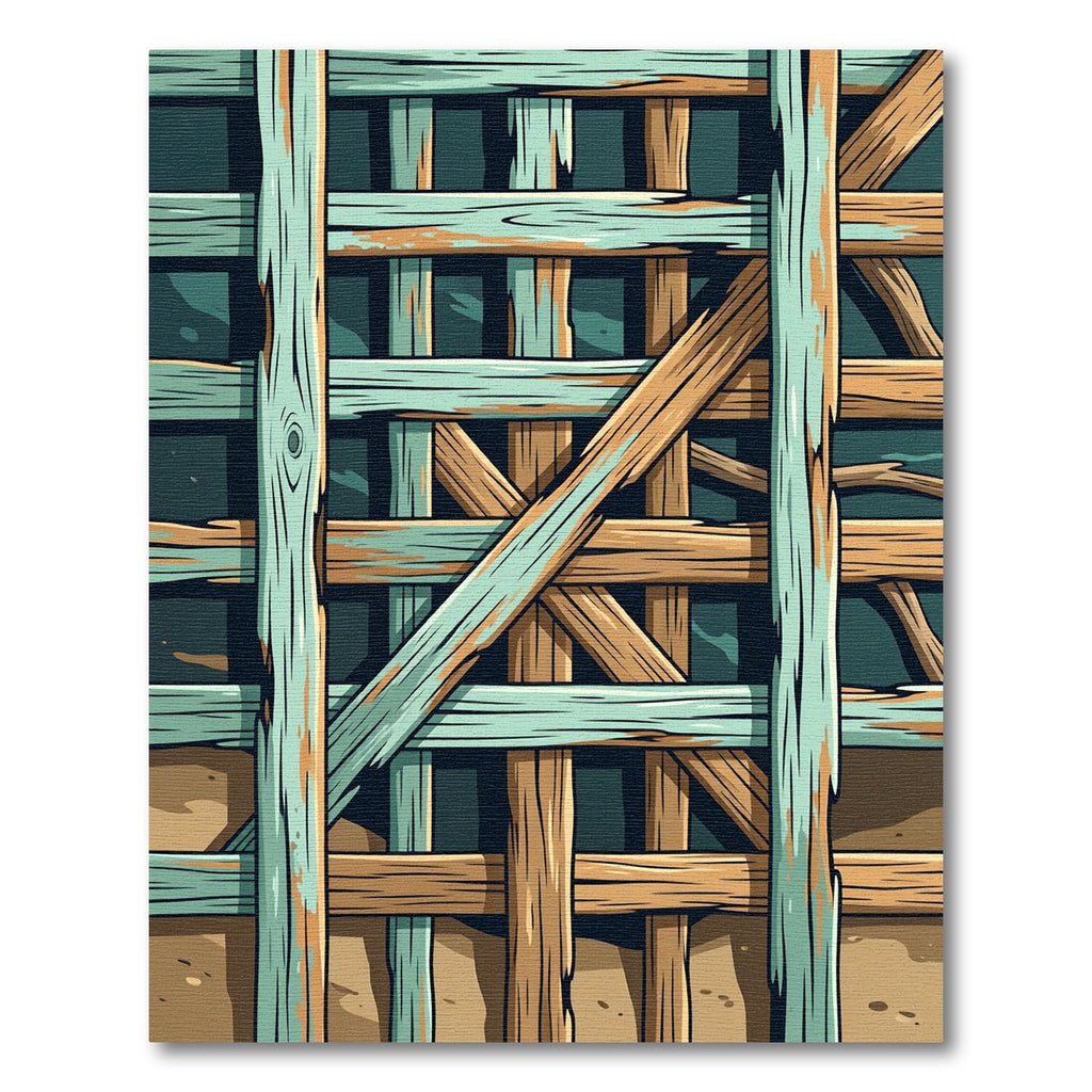 Rustic Teak Aqua Slatted Grid Rug