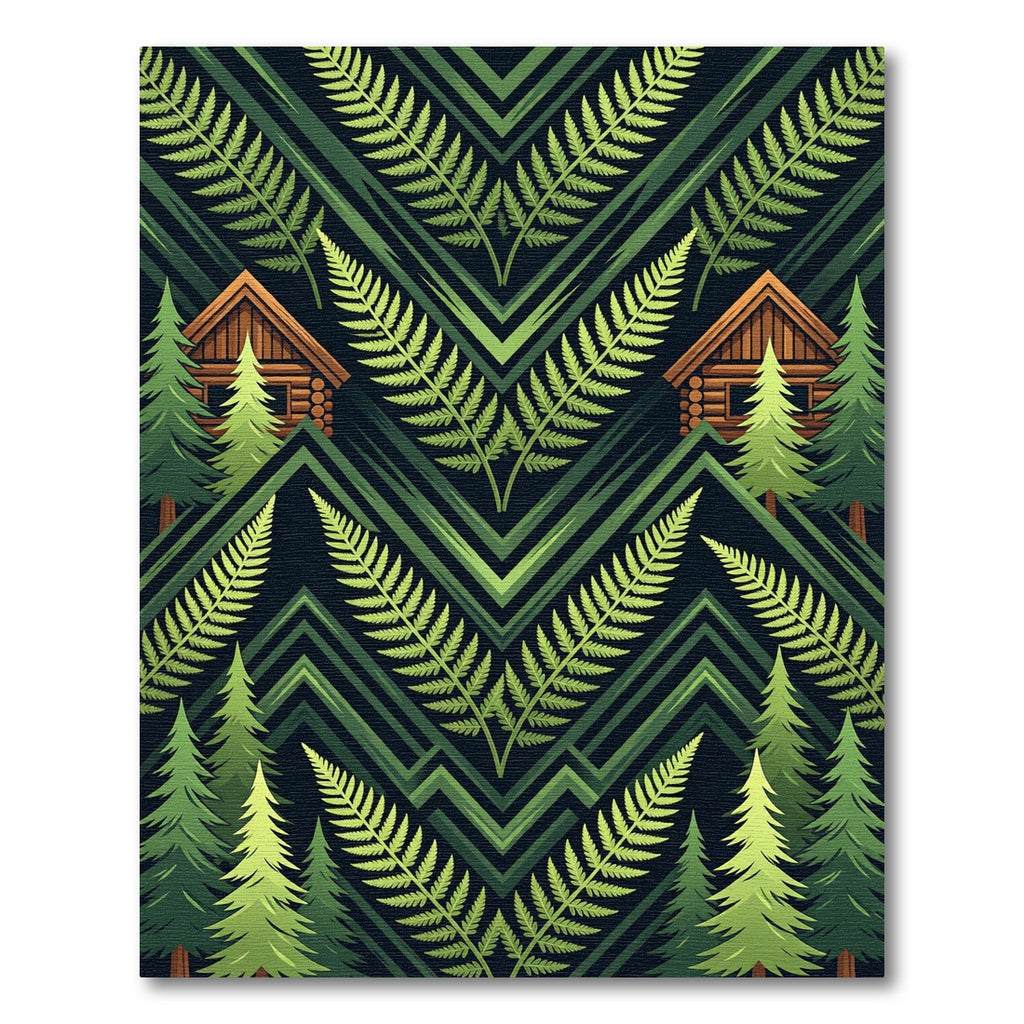 Forest Cabin Fern Geometric Landscape Rug