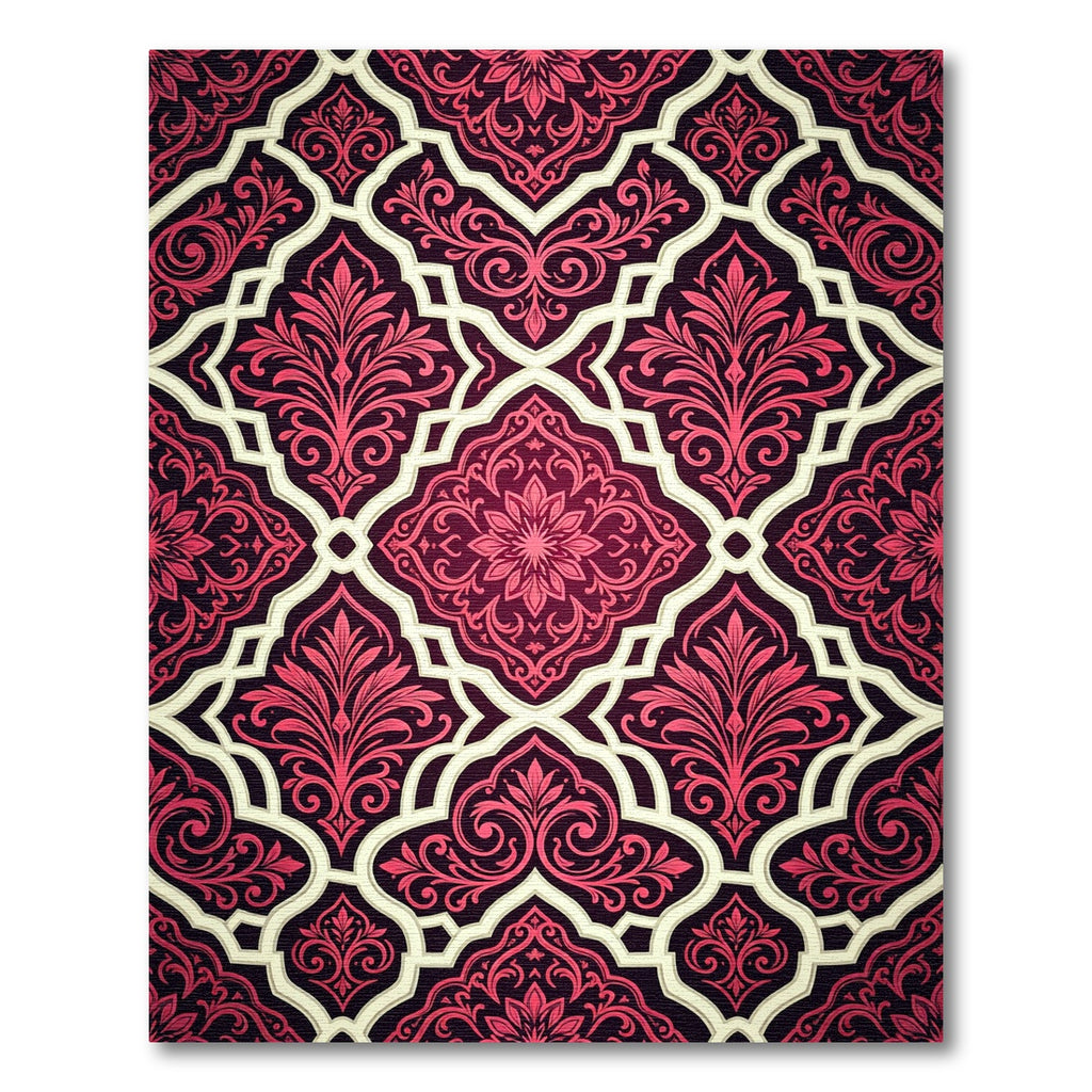 Burgundy Floral Damask Medallion Rug