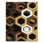Brown Gold White Hexagonal Relief Rug