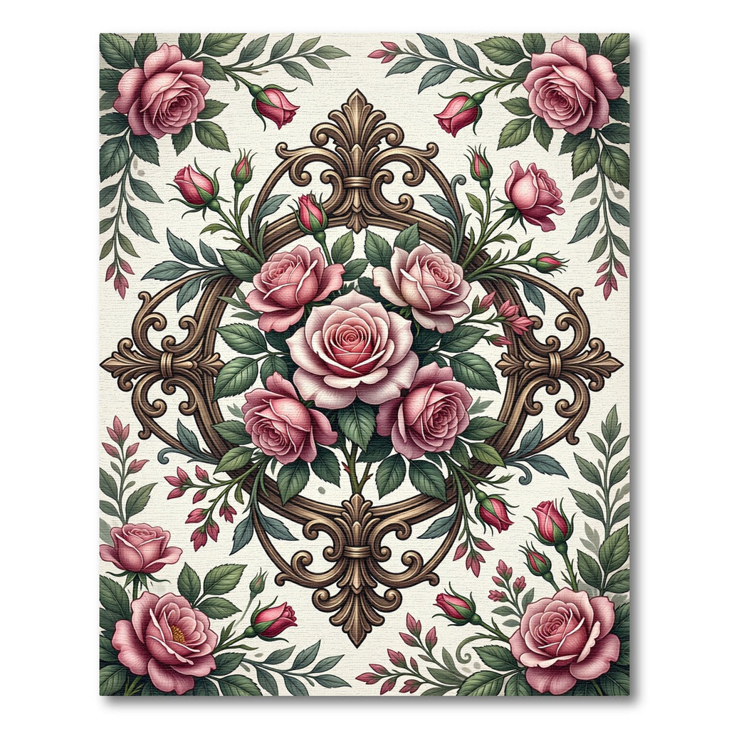 Pink Rose Baroque Floral Medallion Rug