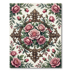 Pink Rose Baroque Floral Medallion Rug