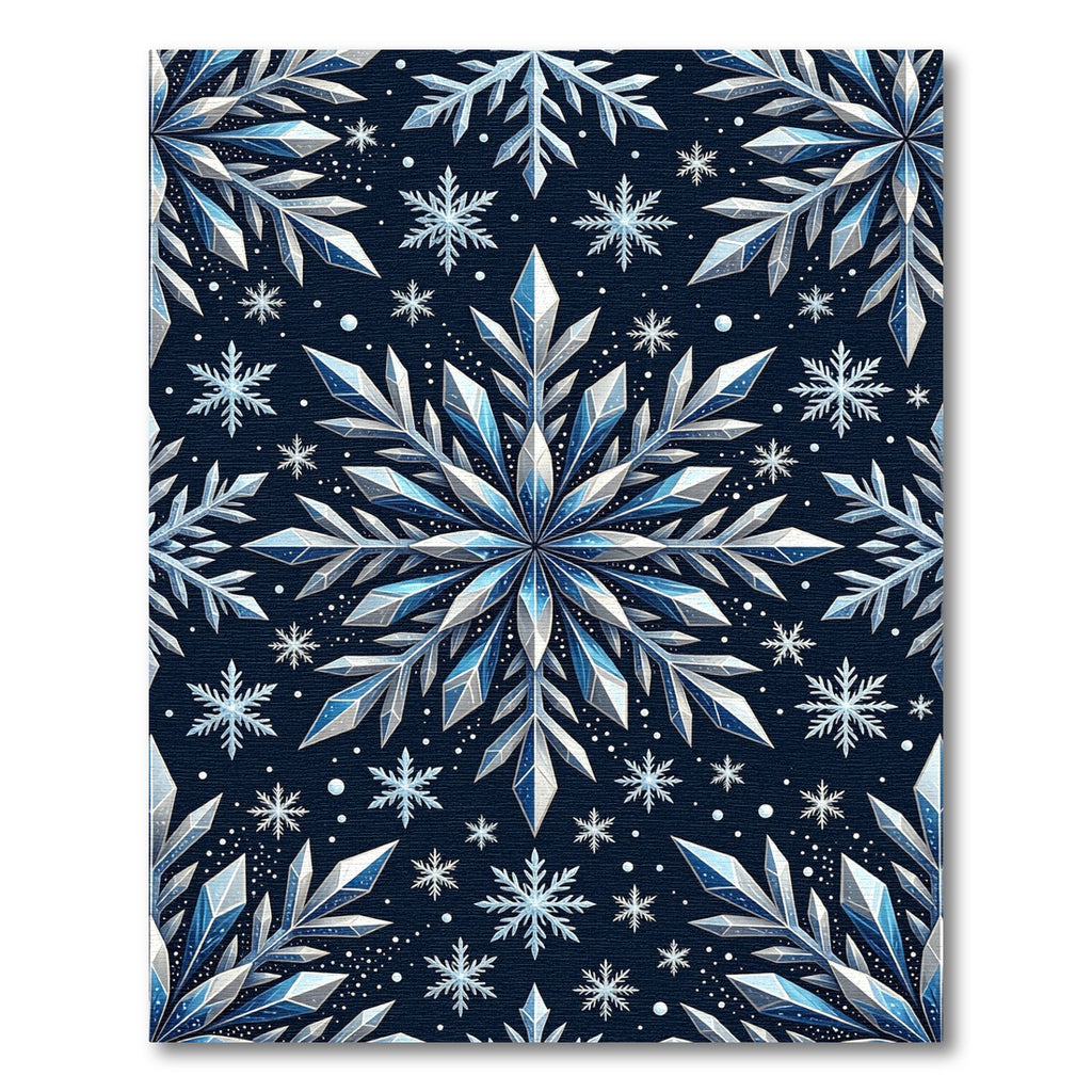 Midnight Blue Shimmering Crystal Snowflake Rug