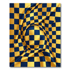 Golden Navy Blue Checkerboard Folded Illusion Rug