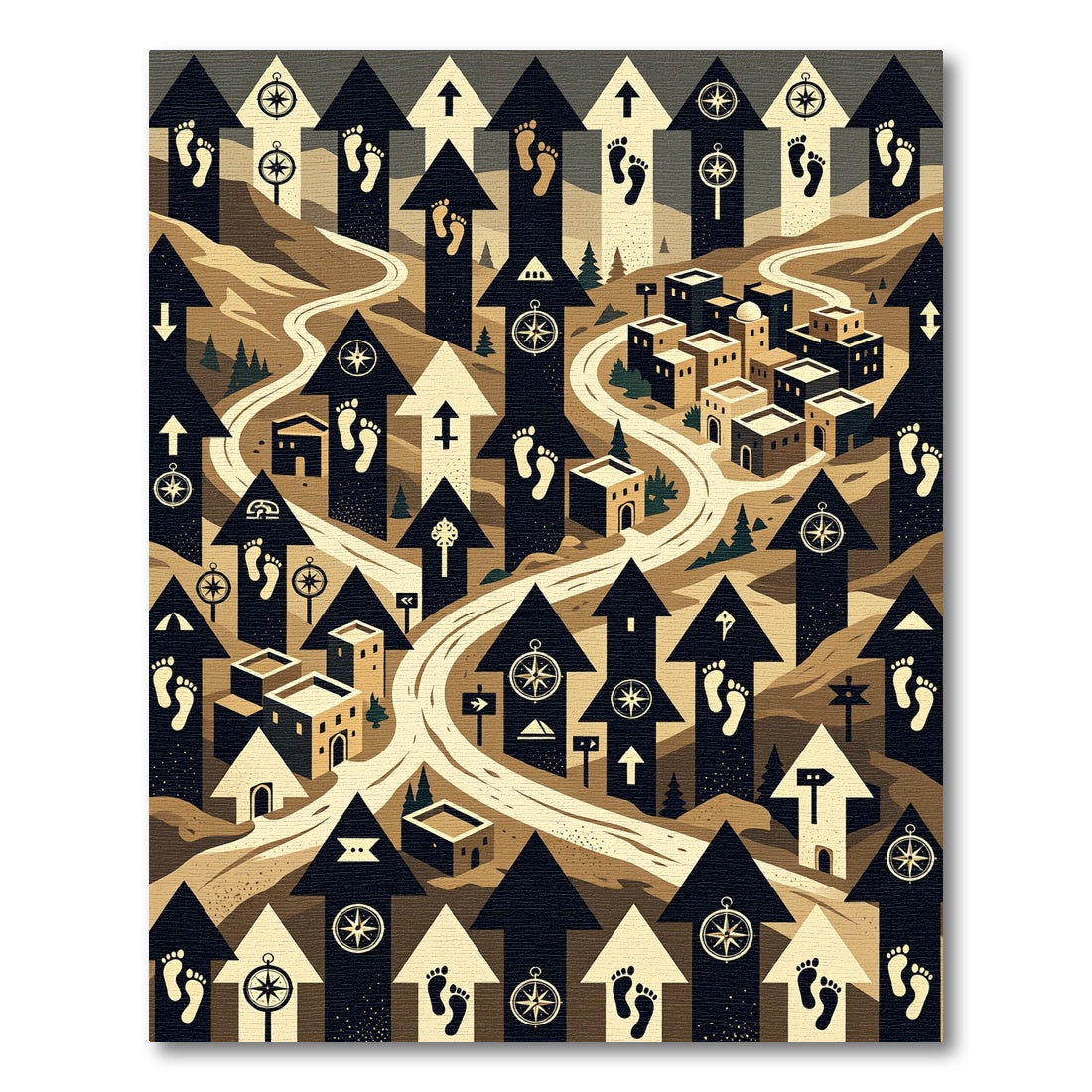 Earthy Compass Arrow Land Journey Map Rug