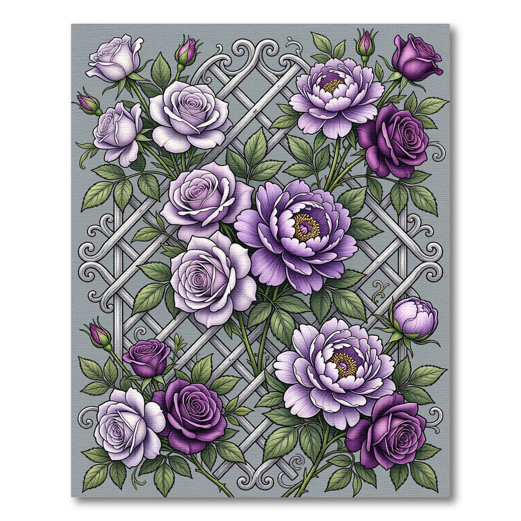 Purple Lavender Rose Lattice Arrangement Rug