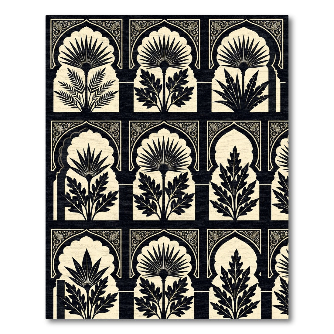 Monochromatic Botanical Archway Ink Black Cream Rug