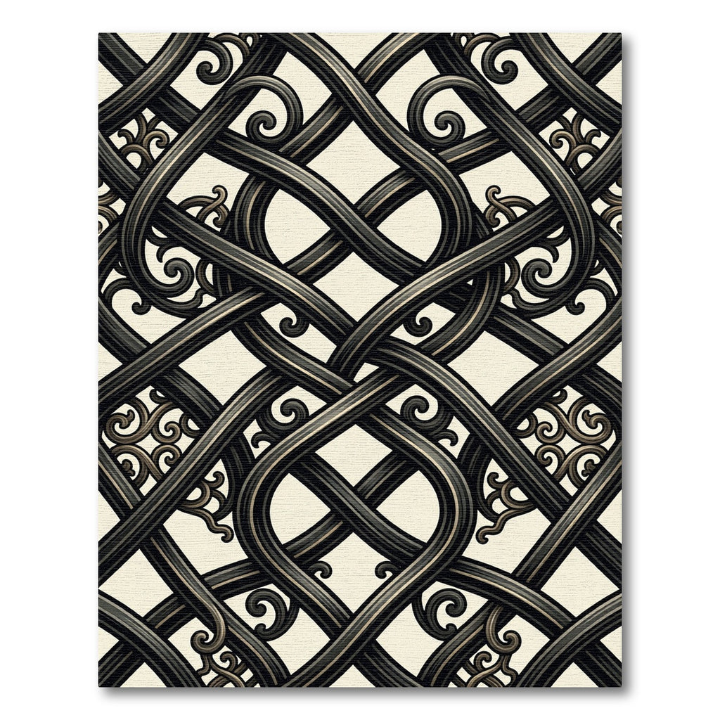 Ornate Charcoal Entwined Scrollwork Scroll Rug