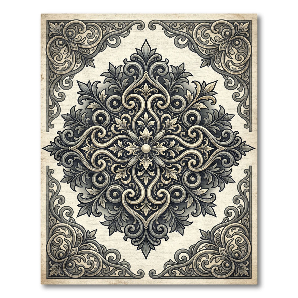 Vintage Ornate Acanthus Scrollwork Rug