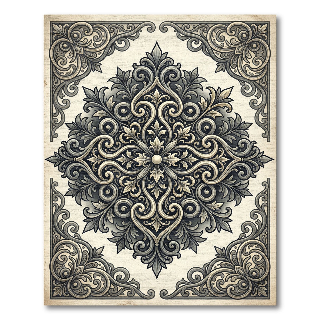 Vintage Ornate Acanthus Scrollwork Rug
