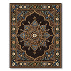 Ornate Gold Sapphire Floral Medallion Rug