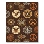 Earthy Brown Ancestral Mask Peace Sign Rug
