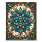 Teal Floral Medallion Accent Piece Rug