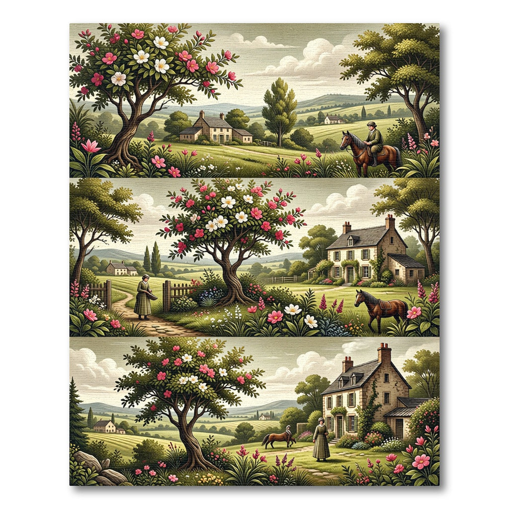 Pastoral Pink Floral Cottage Landscape Rug
