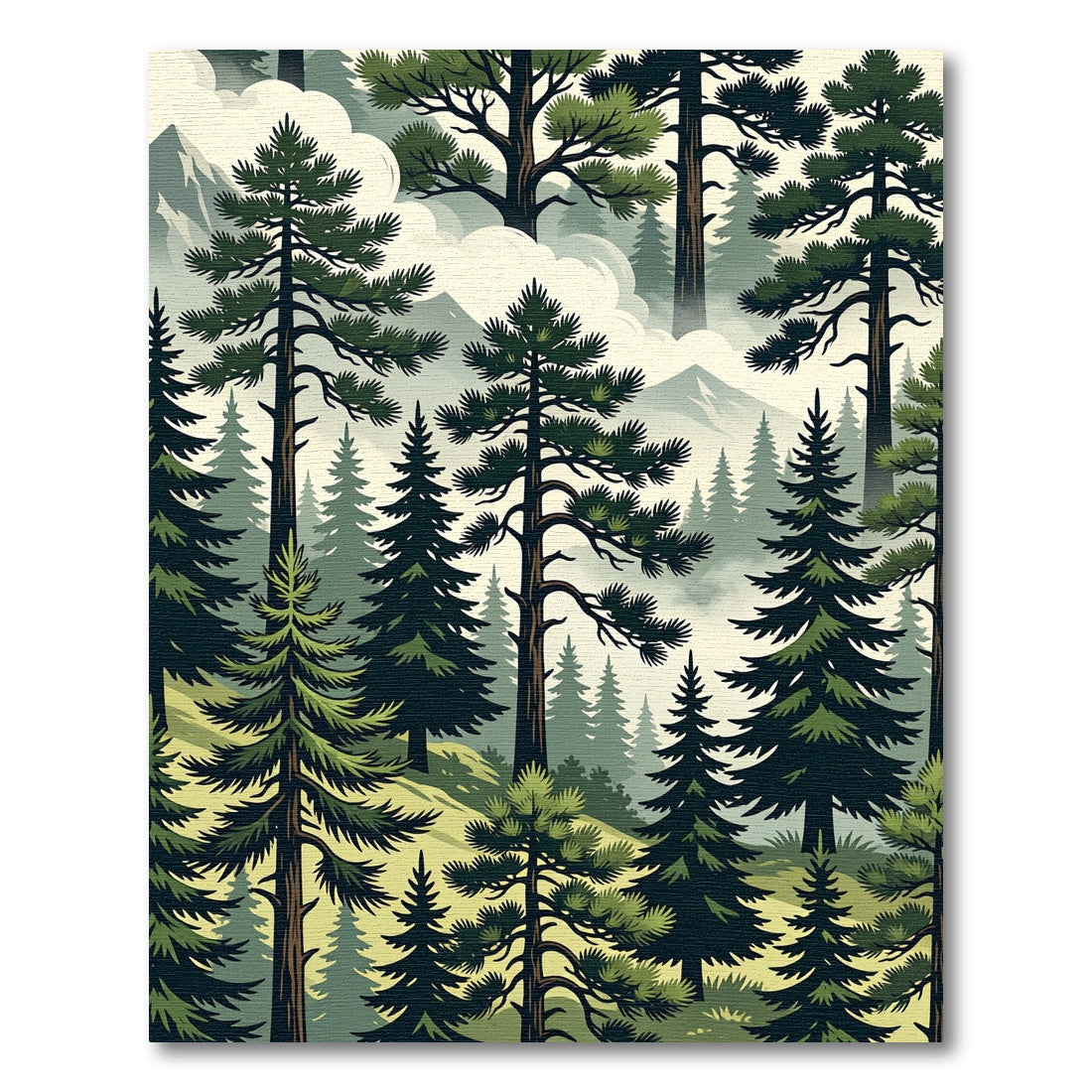 Mist Forest Mountain Pine Landscape Rug