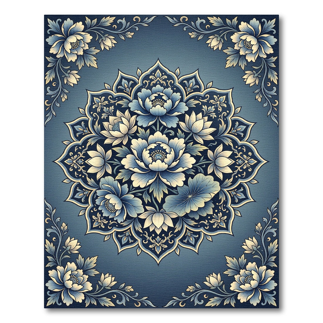 Navajo Blue Floral Mandala Rug