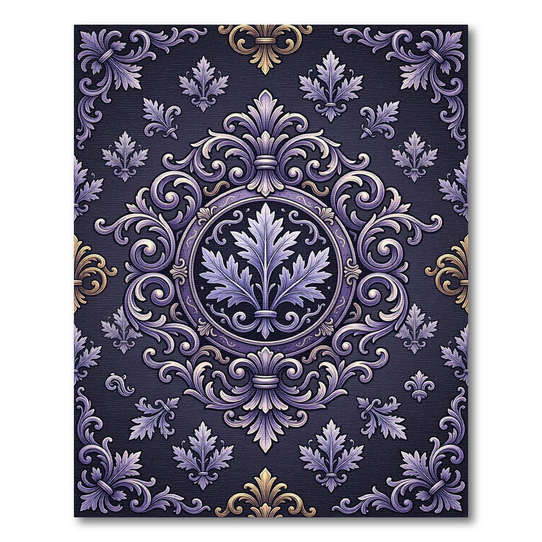 Ornate Scrollwork Lavender Gold Medallion Rug
