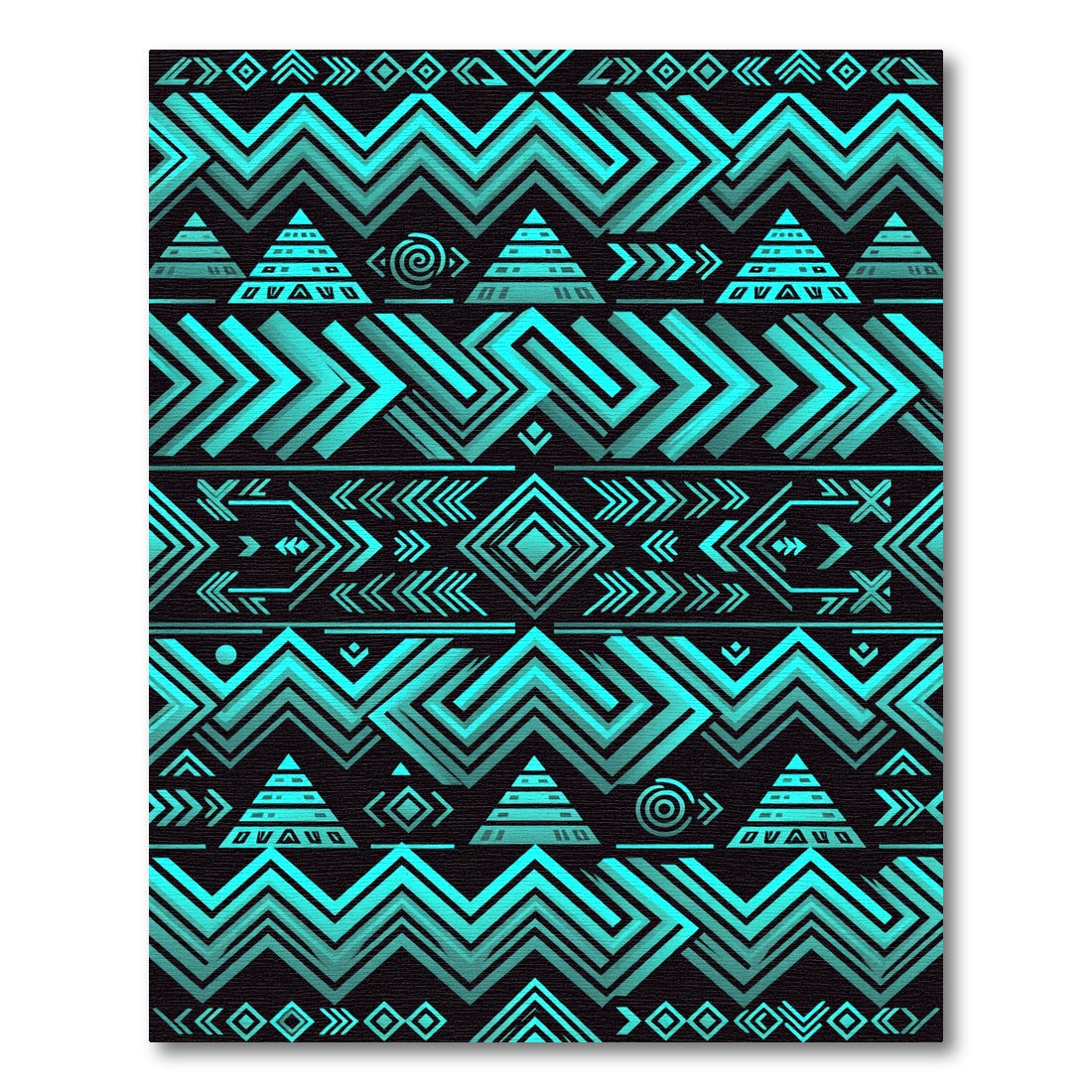 Cyan Neon Geometric Tribal Aztec Art Rug