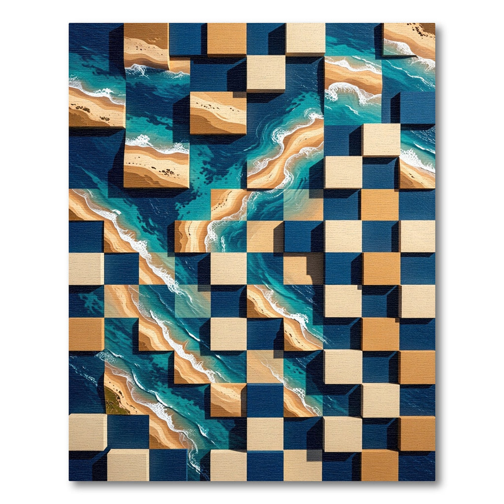 Abstract Coastal Tiled Ocean Shore Rug