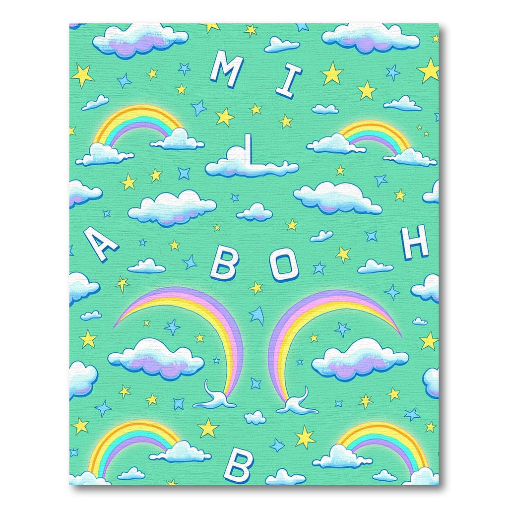 Whimsical Rainbow Clouds Stars Alphabet Rug