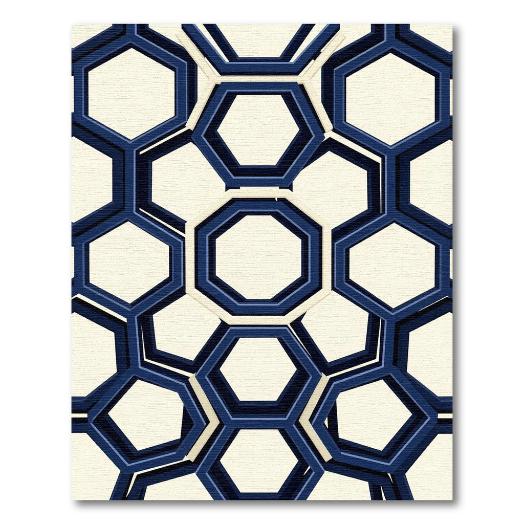 Modern Navy Blue Geometric Honeycomb Rug