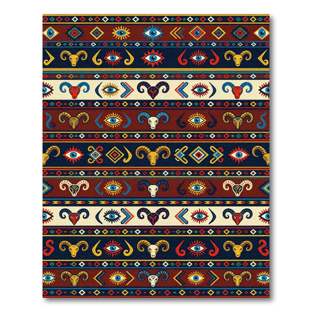 Red Blue Yellow Ram Eye Stripe Rug