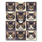 Cute Tabby Cat Grid Illustration Rug