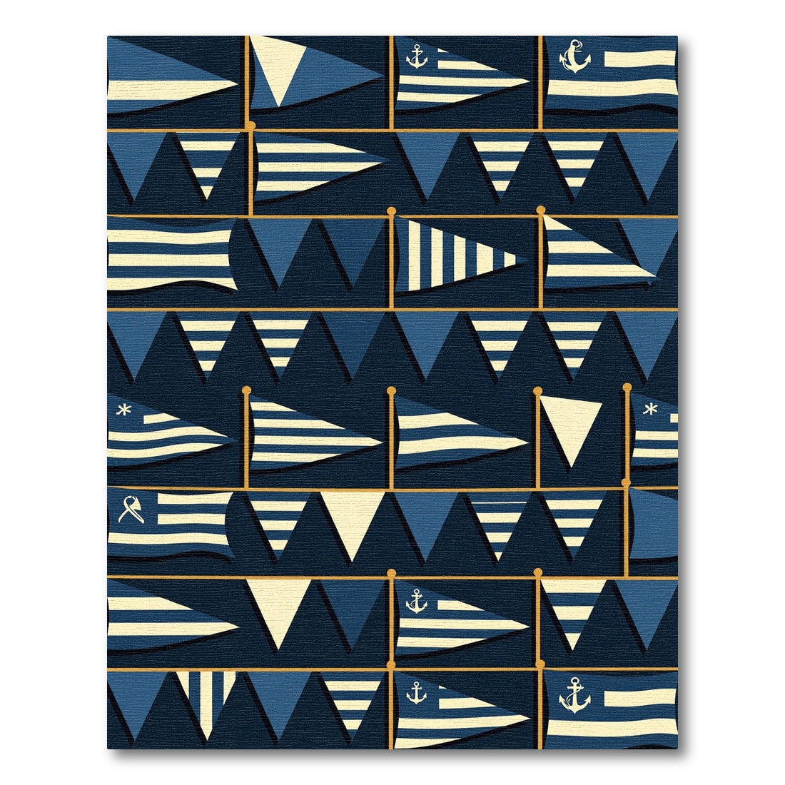 Nautical Navy Blue Anchor Flag Art Rug