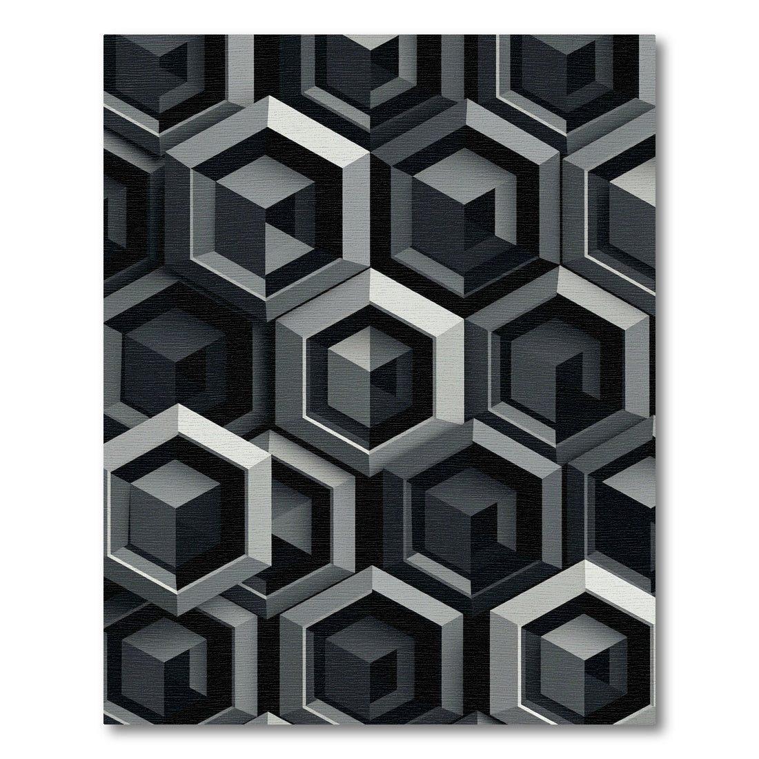Monochrome Geometric Hexagon Illusion Rug