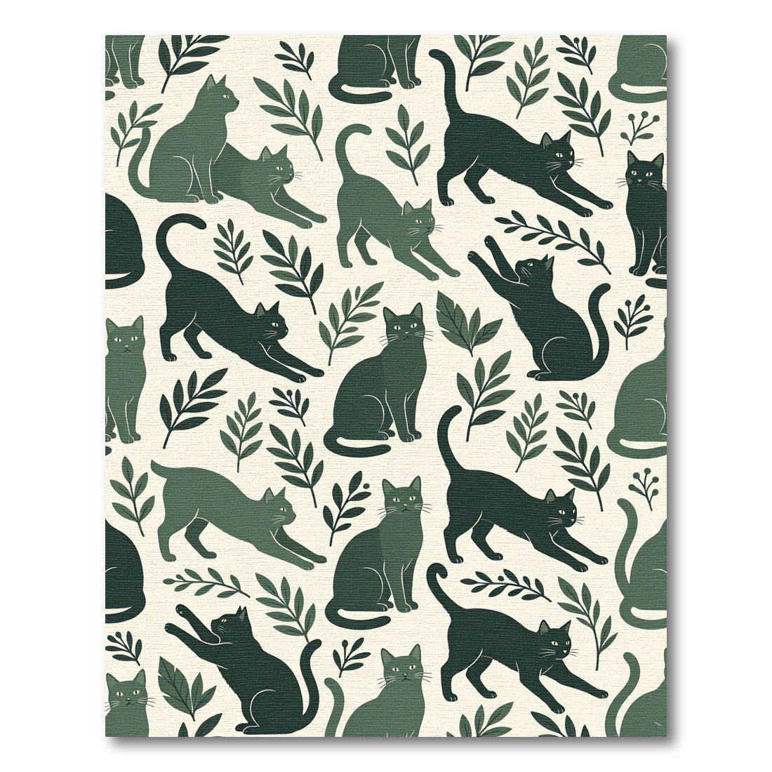 Dark Green Feline Foliage Repeat Rug