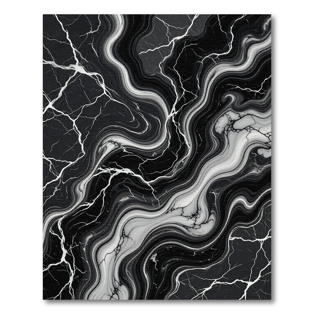 Black White Marble Vein Swirl Rug
